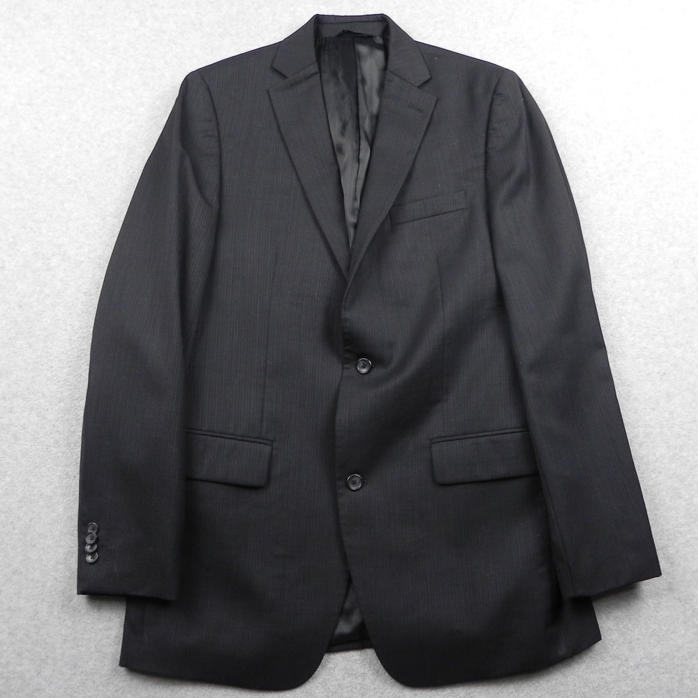 Marc Anthony Suit Jacket Mens 40L Black Pinstripe 100% Wool 2 Button Blazer Coat